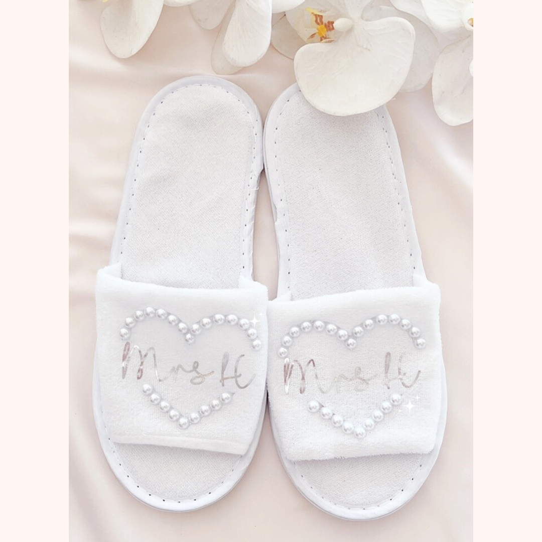 Personalised Heart Slippers with Pearl Detail