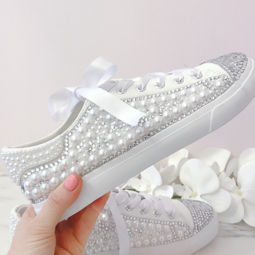 Crystal Rhinestone and Pearl Sneakers with Optional text
