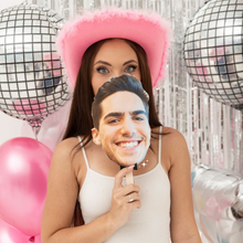 Load image into Gallery viewer, photo paddles face on a stick bachelorette party fun game