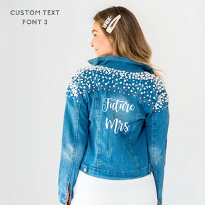 Personalised pearl denim bridal jacket