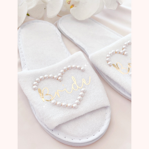 Pearl custom heart bride slippers