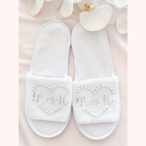 Pearl custom heart bride slippers