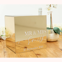 Load image into Gallery viewer, mirror gold acrylic envelope wishing well card wedding gift box