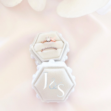 Load image into Gallery viewer, hexagon velvet wedding ring box with pearls personalized