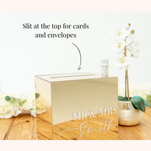 Load image into Gallery viewer, mirror gold acrylic envelope wishing well card wedding gift box