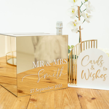 Load image into Gallery viewer, mirror gold acrylic envelope wishing well card wedding gift box