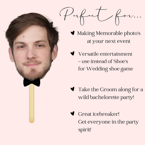 photo paddle wedding bride groom face stick