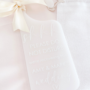 Personalised acrylic wedding bride and groom preparation door hangers