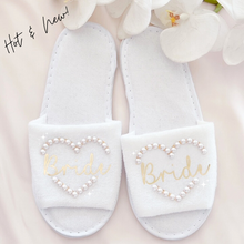 Load image into Gallery viewer, Pearl custom heart bride slippers