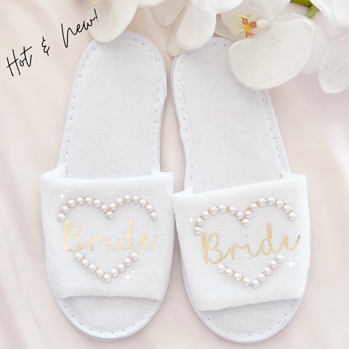 Pearl custom heart bride slippers