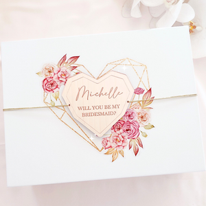 Floral Geometric Heart Personalised Gift Boxes with Engraved Acrylic Heart