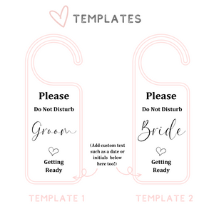 Personalised acrylic wedding bride and groom preparation door hangers