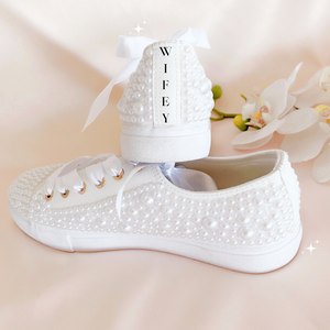 custom pearl wedding sneakers bridal shoes