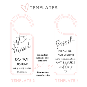 Personalised acrylic wedding bride and groom preparation door hangers