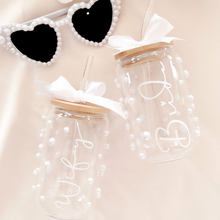 Load image into Gallery viewer, personalised bride bridesmaid glass tumbler with pearls