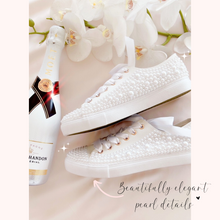 Load image into Gallery viewer, custom pearl wedding sneakers bridal shoes