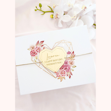 Load image into Gallery viewer, Floral Geometric Heart Personalised Gift Boxes with Engraved Acrylic Heart