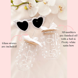 personalised bride bridesmaid glass tumbler with pearls