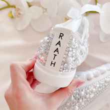 Load image into Gallery viewer, custom text bling bedazzled sneakers