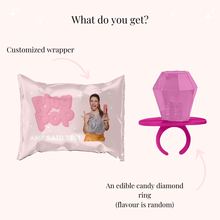 Load image into Gallery viewer, Personalised candy diamond ring pop bachelorette party favor