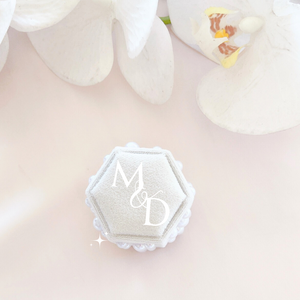 hexagon velvet wedding ring box with pearls personalized