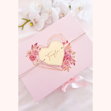 Load image into Gallery viewer, Floral Geometric Heart Personalised Gift Boxes with Engraved Acrylic Heart