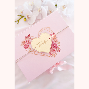 Floral Geometric Heart Personalised Gift Boxes with Engraved Acrylic Heart