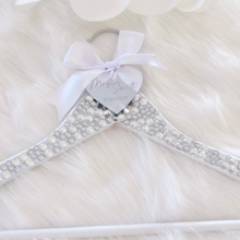 Load image into Gallery viewer, Pearl and crystal bedazzled bling bride matric dance personalized wooden hanger