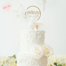 Load image into Gallery viewer, dried floral flowers circle round wedding bridal shower baby shower cake topper