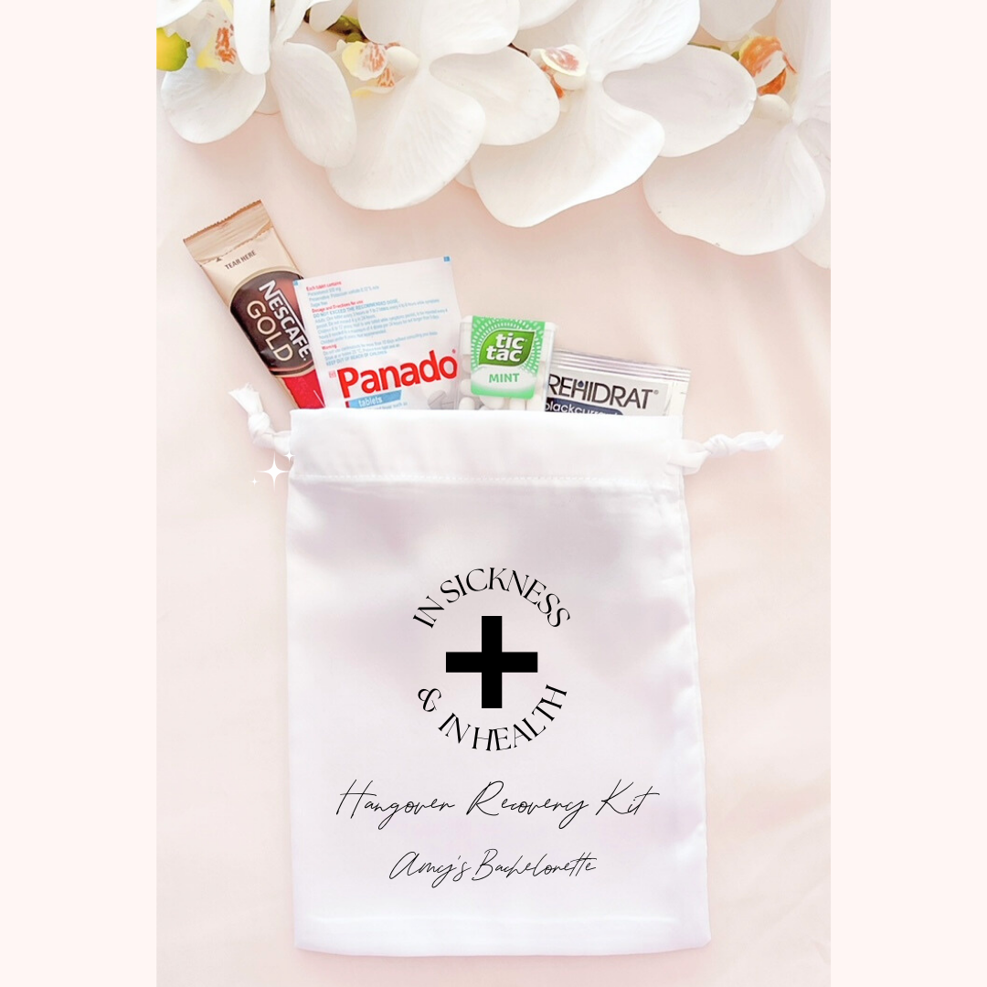 Satin Personalised Hangover Recovery Kit Bags