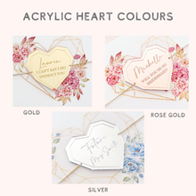 Load image into Gallery viewer, Floral Geometric Heart Personalised Gift Boxes with Engraved Acrylic Heart