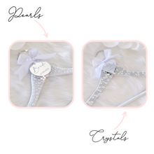 Load image into Gallery viewer, Pearl and crystal bedazzled bling bride matric dance personalized wooden hanger