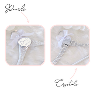 Pearl and crystal bedazzled bling bride matric dance personalized wooden hanger