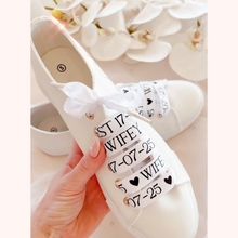 Load image into Gallery viewer, custom personalized satin shoelaces wedding bridal shoelaces