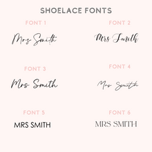 Load image into Gallery viewer, custom personalized satin shoelaces wedding bridal shoelaces