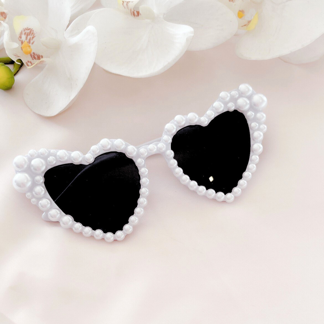 White Pearl Bedazzled Heart Sunglasses Champagne Occasions