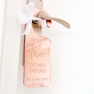 Personalised acrylic wedding bride and groom preparation door hangers