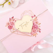 Load image into Gallery viewer, Floral Geometric Heart Personalised Gift Boxes with Engraved Acrylic Heart