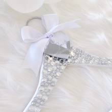 Load image into Gallery viewer, Pearl and crystal bedazzled bling bride matric dance personalized wooden hanger