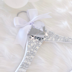 Pearl and crystal bedazzled bling bride matric dance personalized wooden hanger