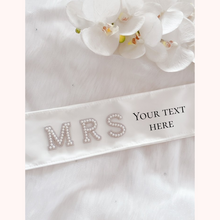 Load image into Gallery viewer, bride to be pearl applique custom satin sash bridal shower hen party sash