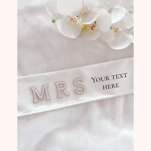 bride to be pearl applique custom satin sash bridal shower hen party sash