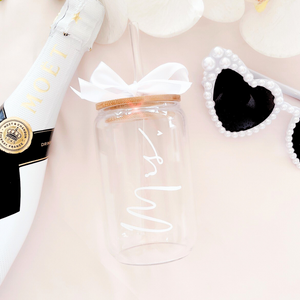 personalised bride bridesmaid glass tumbler with pearls