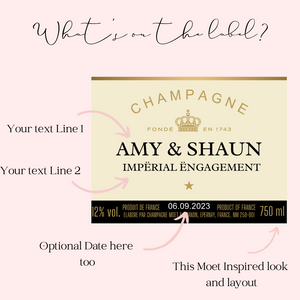 Personalised champagne labels Moet inspired