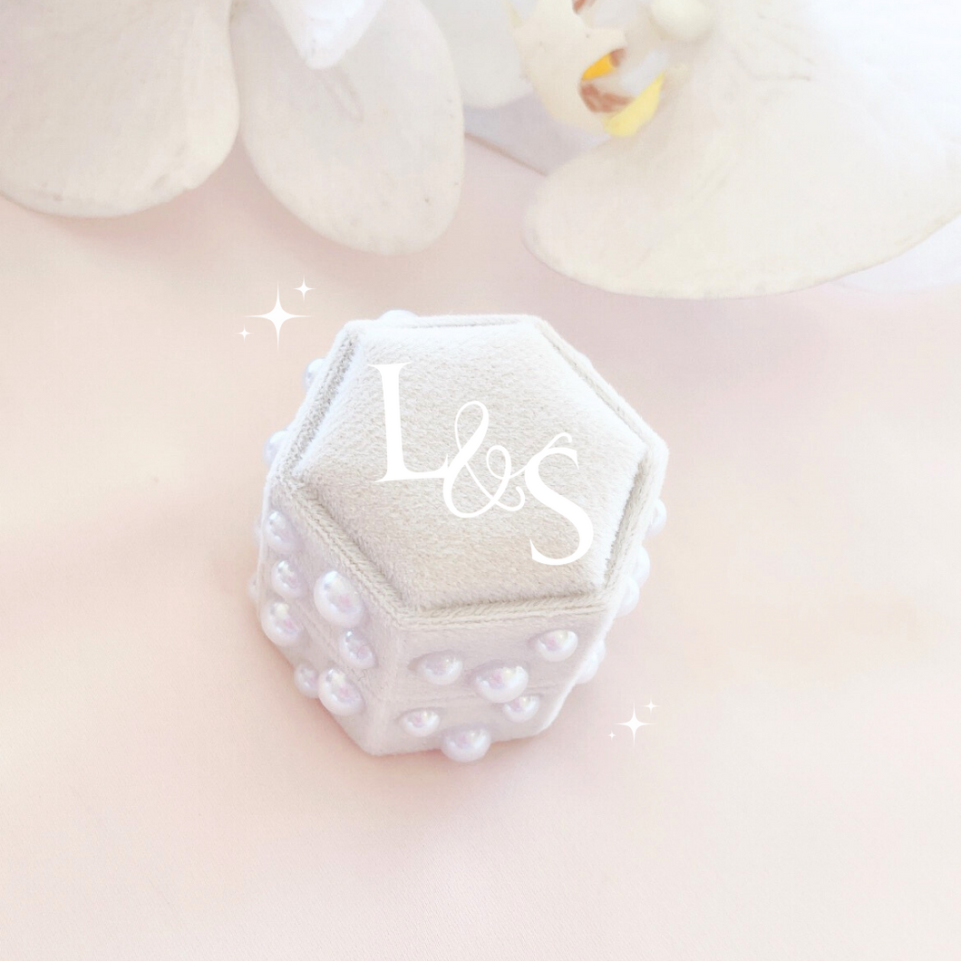 hexagon velvet wedding ring box with pearls personalized