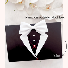 Load image into Gallery viewer, personalised tuxedo gift box for groomsmen best man and groom custom wedding gift box