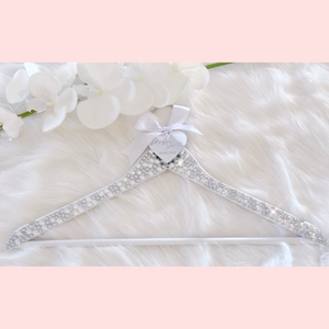 Pearl and crystal bedazzled bling bride matric dance personalized wooden hanger