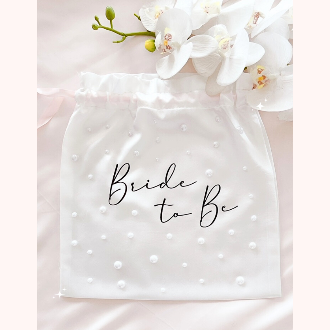 Personalized Luxury Satin Drawstring Bags with Optional Pearls