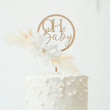 Load image into Gallery viewer, dried floral flowers circle round wedding bridal shower baby shower cake topper