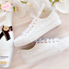 Load image into Gallery viewer, custom pearl wedding sneakers bridal shoes